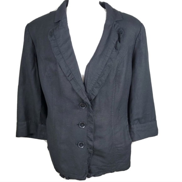 Lane Bryant Black Linen Tie Back Button Up Jacket With Pockets Size 18 - Picture 1 of 9